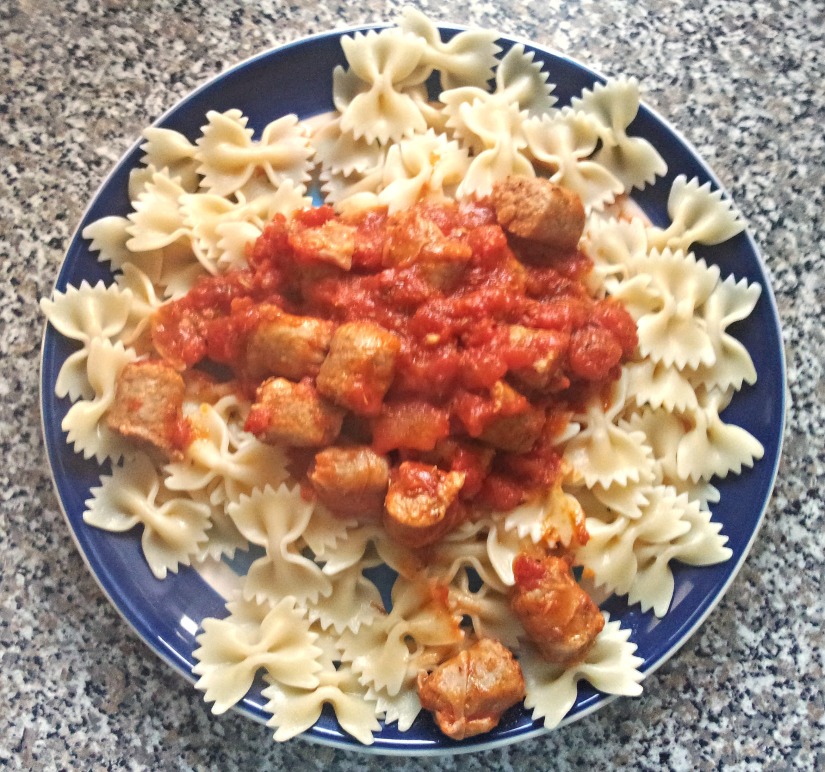 sausages and pasta in tomato sauce